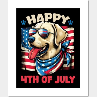 4th of July Patriotic American Labrador Retriever USA Flag Posters and Art